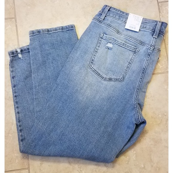 Time and Tru Denim - Time and Tru Women Slim Boyfriend Crop Jeans Lt Wash Distressed Pants sz 14 NEW